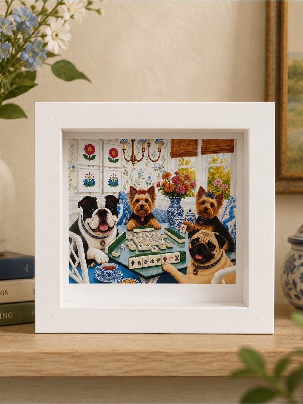 Mahjong Tile Framed Dog Mahjong Art Print